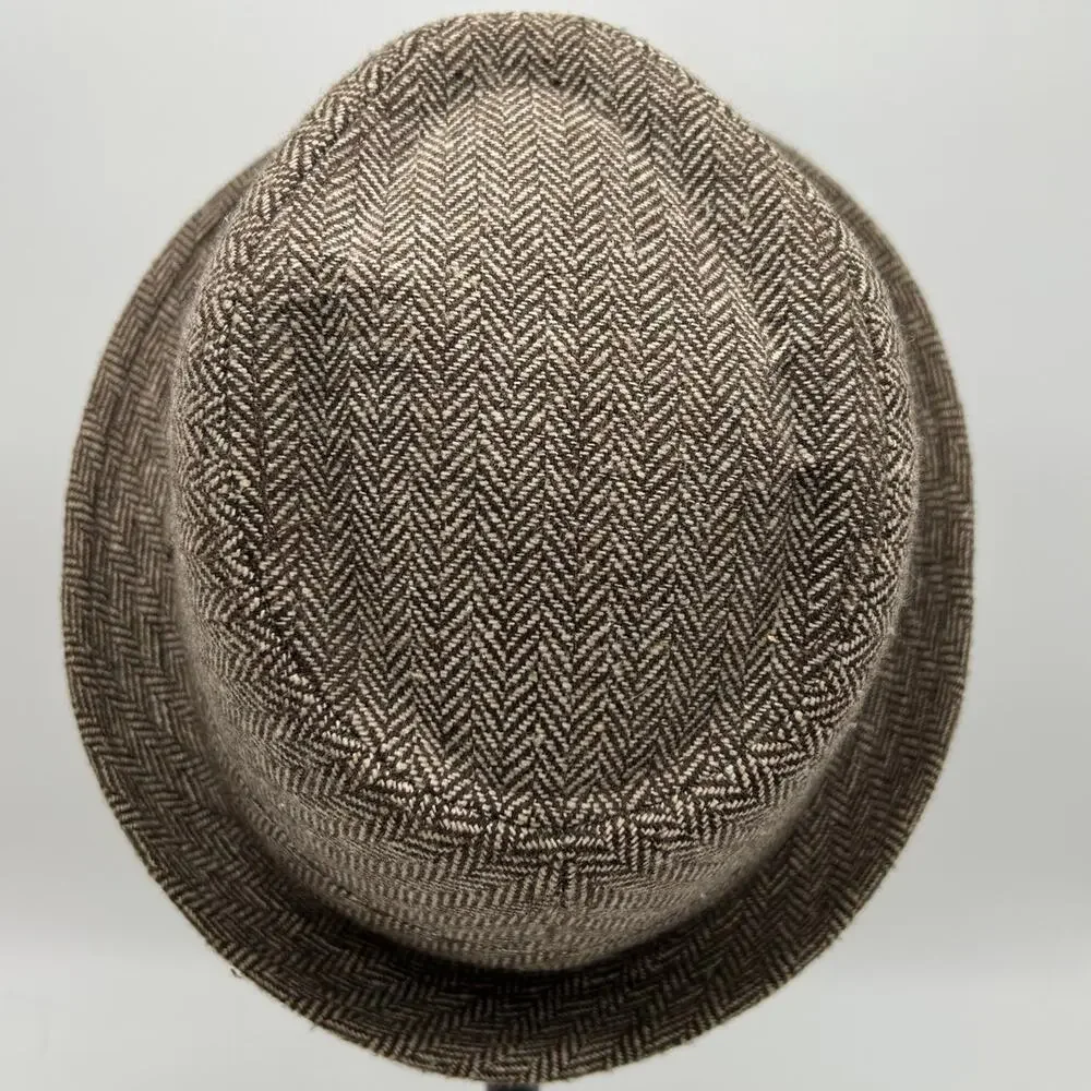 Isaac Shalom Vintage 90s Herringbone Fedora Hat Unisex One Size 23